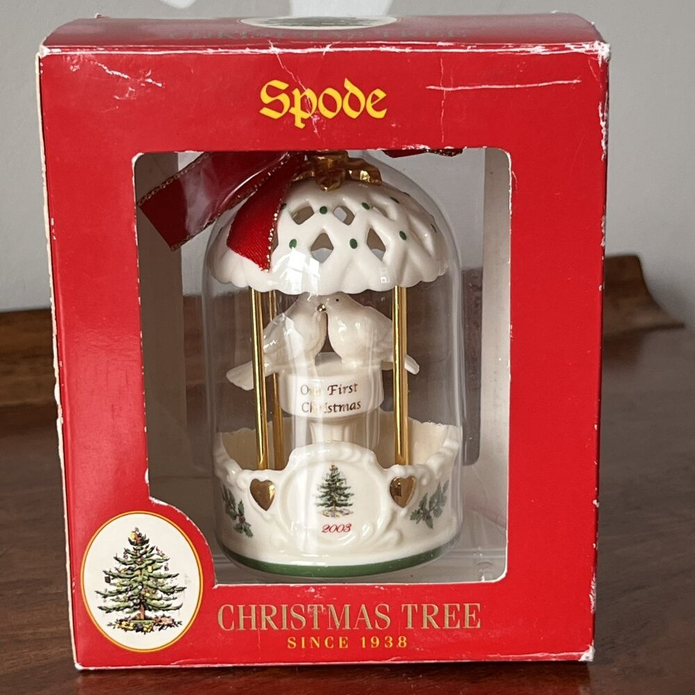 Spode Our First Christmas 2003 Ornament Doves Love Birds in Box Holiday Vintage